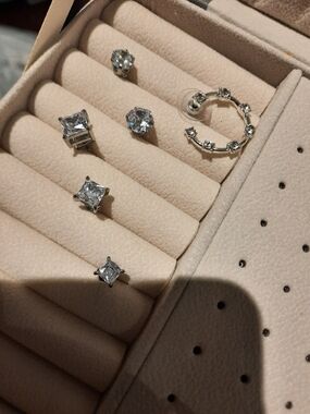 Mix & Match 7 Pieces Singles Silver Clear CZ Stud and Hoop Earrings